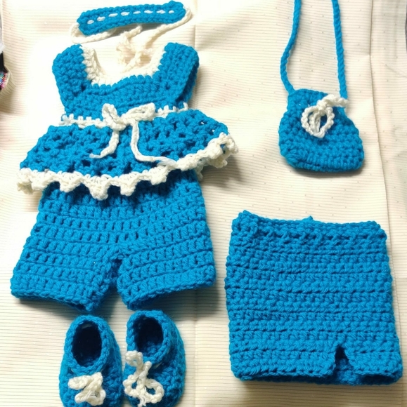 Handmade Crochet American Girl Doll Blue Outfit - Picture 1 of 4